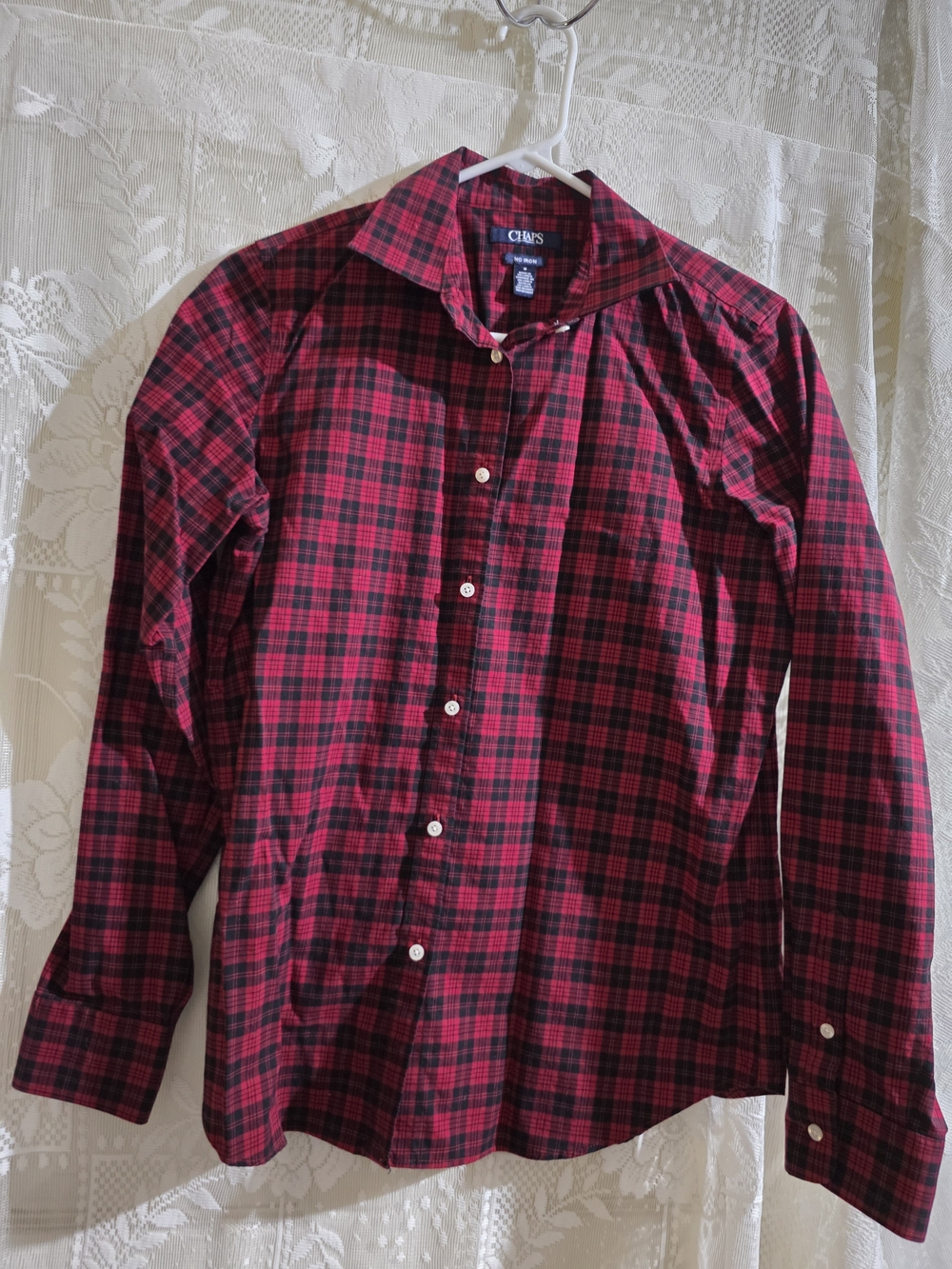 Chaps Red and Black Plaid Button-Down Shirt